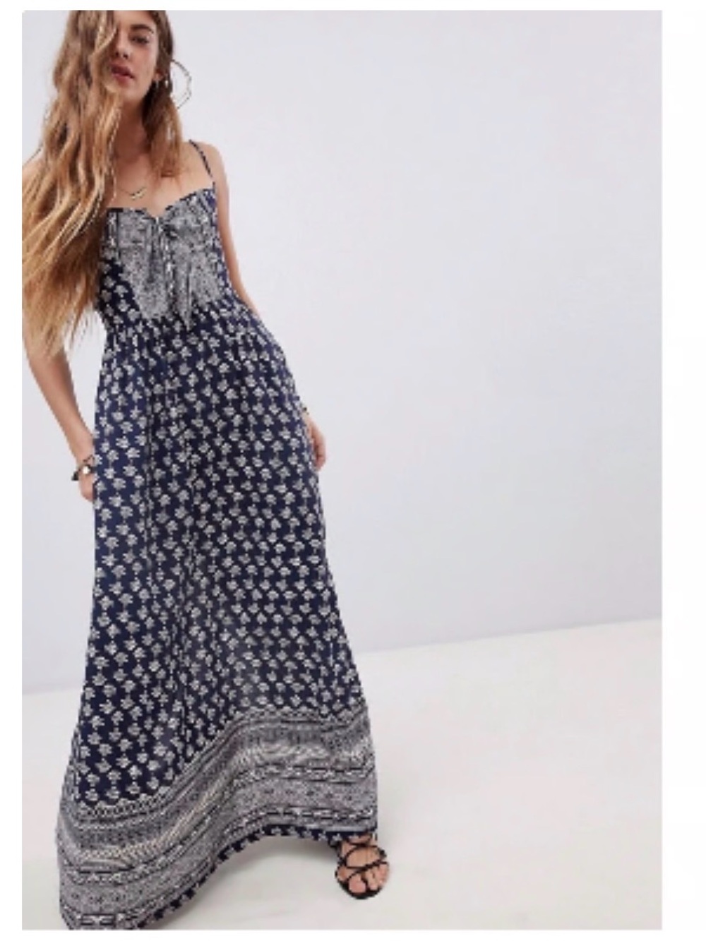 Band of Gypsies Navy and White Floral paisley Maxi Dress